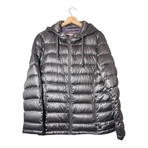 Andrew Marc Down Jacket Packable Silver Gray Size XXL Hood Duck Puffer Womens 2X - Picture 1 of 5